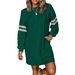 Autumn And Winter Striped Color-Blocked Dropped Shoulder Pullover Women's Casual Loose Versatile Crew Neck Dress_ecoleips.com