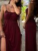 French Sweet Wind Summer Large Size Women's Clothing Drawstring Loose Suspender Dress Lazy Wind Solid Color Long Style High Sense_ecoleips.com
