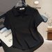 Women's Clothing New White Straight Shoulder Polo Collar Short Sleeved T Shirt For Women Slim And Versatile Blank Version T Shirt Top_ecoleips.com