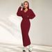 Voya Women's High-end Solid Color Temperament Commuting Light Mature Style Knitted Suspender Dress Two-piece Set_ecoleips.com
