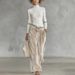 Women's Korean Style Winter Sportswear Set High Neck Zipper Top Wide Leg Pants White S-XXXL_ecoleips.com