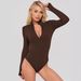 2026 Long-sleeved Onesie Sexy Ribbed Onesie Front Zipper Long-sleeved Top Onesie_ecoleips.com