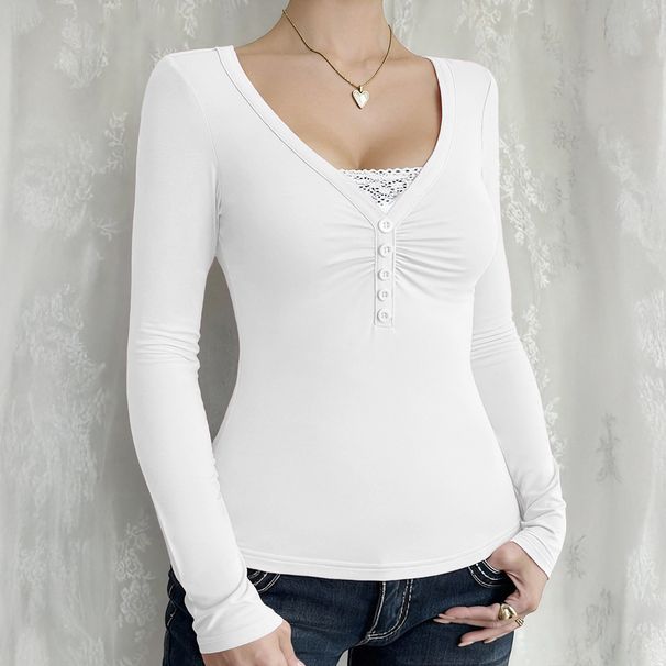Women's Clothing Women's Casual Patchwork Lace Long Sleeved Top European American Style Commuter Design Spring Summer Clothing_ecoleips.com