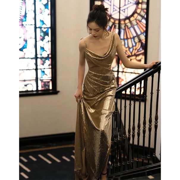 Women's Clothing Fishtail Evening Dress Sequins Sexy Slim Backless Banquet Host Engagement Dress Bride Toast Dress_ecoleips.com