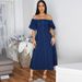 Women's Denim Long Dress U-Neck Short Sleeve Spring/Autumn Summer New Style Elastic Fit Casual Dress_ecoleips.com