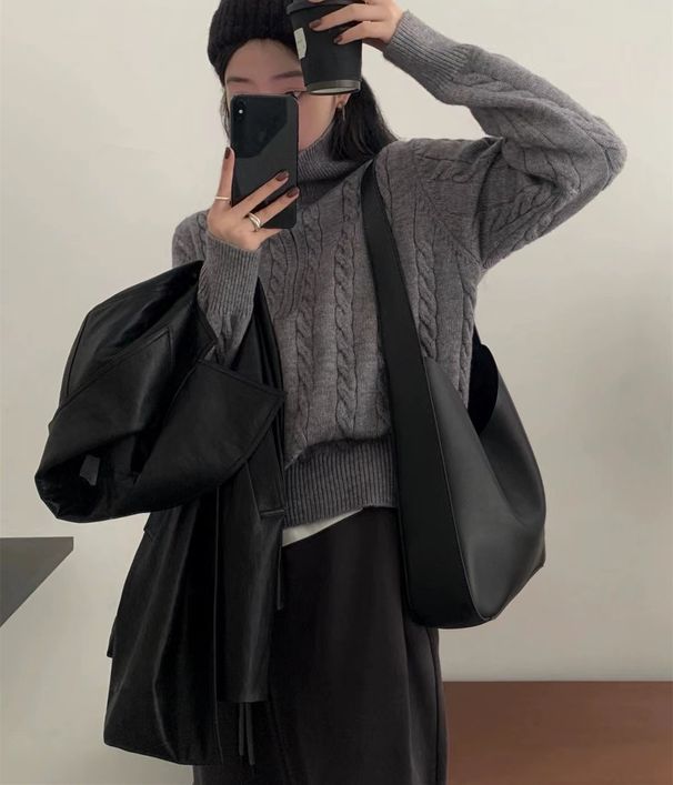 Women's Cable Knit Sweater With Zip Detail | Retro Chunky Pullover For Autumn & Winter | Loose Fit High Neck Long Sleeve Top_ecoleips.com