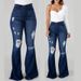 Women's Clothing Internet Celebrity High Elastic Ripped Jeans High Waisted Flared Trousers _ecoleips.com