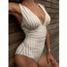 Women's One-Piece Swimsuit With Striped Design - Soft Polyester Fabric, Comfortable Fit, Beach & Pool Swimwear For Summer_ecoleips.com