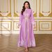Modest Abaya Dress Elegant Printed Long Sleeve Kaftan Dress With Belt – Flowy Cover-Up Abaya For Women_ecoleips.com