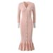 Women's Clothing Elegant V-Neck Long Sleeve Knitted Dress - Slimming Fishtail Hem In Pink, Burgundy, Black & Green_ecoleips.com
