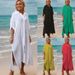 Women's Long Sleeve Beach Cover Up Dress - Bamboo Cotton Sun Protection Shirt Dress, Bikini Kimono, Loose Fit Casual Maxi Dress, 13 Colors_ecoleips.com