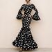Women's New European And American Fashion Polka Dot Bell-sleeve Slim-fit Bodycon Fishtail Dress For Women On Dress_ecoleips.com