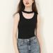 CANVAUS Stylish High-neck Hollow-out Tank Women, Slim-fit, Solid Color, Sleeveless Ribbed Top For Summer_ecoleips.com