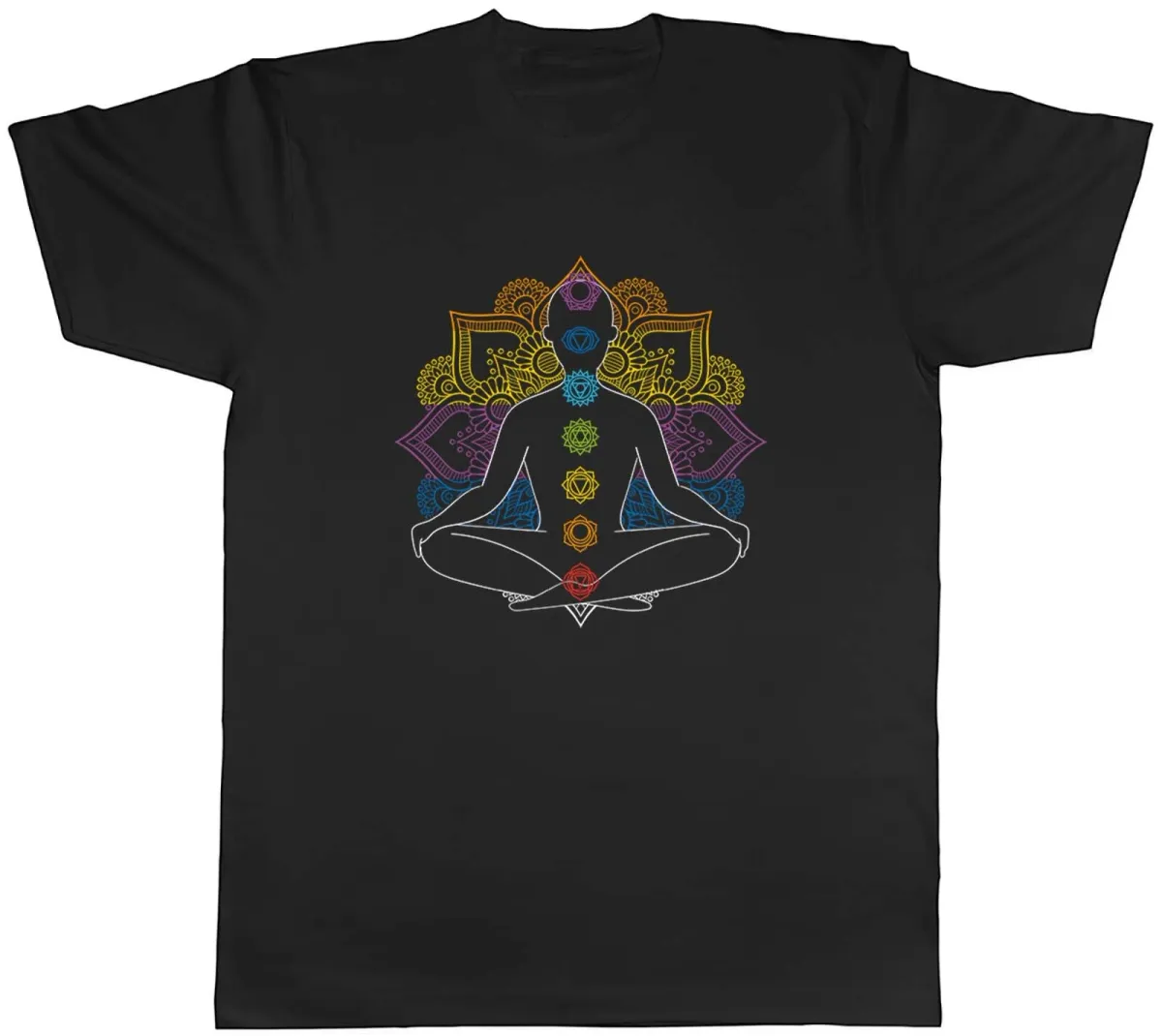 Women's T-Shirts Chakra Symbols Mandala Colour Yoga Spiritual Mens Unisex T-Shirt Tee Gift_ecoleips.com