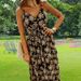 Boho Printed Maxi Dress Women V Neck Sleeveless Spaghetti Strap Casual Vacation Dress_ecoleips.com