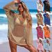 Sheer Lace-Knit Beach Cover-Up Off-Shoulder Dress Glitter Snowflake Embellished Sunshirt Breezy Swimwear 8 Colors S-XL_ecoleips.com
