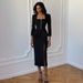 Women's Solid Color Long Sleeved Square Neck Button Up Top And Bodycon Long Skirt Set Fashion For Autumn Winter Season_ecoleips.com