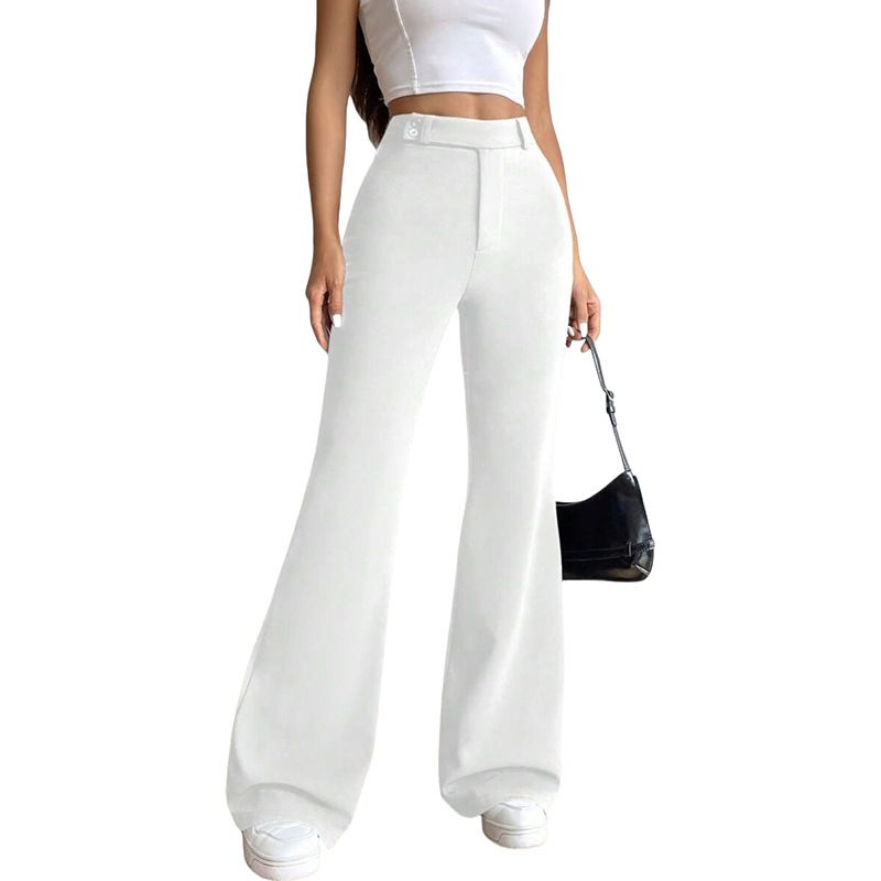 Women's Clothing High Waist Flare Pants For Women - Stretchy Wide Leg Trousers, Asymmetric Hem, Streetwear Fashion, Fall Outfit (Black/White/Brown)_ecoleips.com