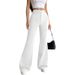 Women's Clothing High Waist Flare Pants For Women - Stretchy Wide Leg Trousers, Asymmetric Hem, Streetwear Fashion, Fall Outfit (Black/White/Brown)_ecoleips.com