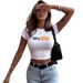 Women's Fitted Cropped T-Shirt 'Why Not?' Print Casual Elegant Fashion Polyester Top for Spring/Autumn Summer_ecoleips.com