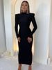 Shoulder Padded Long Sleeve Bodycon Green Party Club Maxi Long Dress 2025 Spring Autumn Women Fashion Elegant Clothes_ecoleips.com