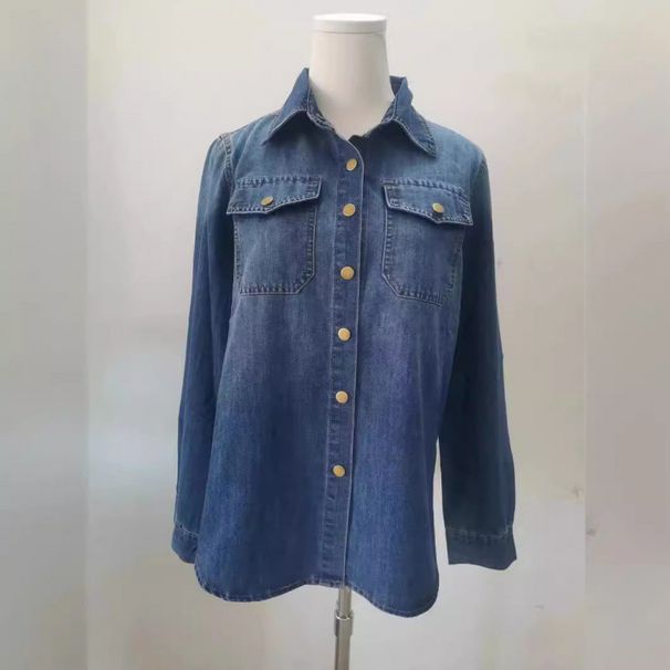 K Women's Retro Blue Denim Shirt_ecoleips.com