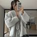 Oversized V-Neck Belted Wool Coat – Street Style Longline Duster In Dark Brown & Silver Gray (S-L)_ecoleips.com