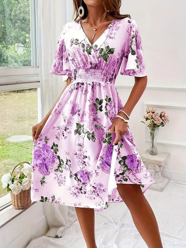 Plus Size Floral Dress For Women Waist Cinching Summer Fashion For Spring/Autumn_ecoleips.com