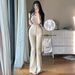 High-Waisted Stretchy Flared Jeans Korean Style with Double Buttons 0.8 Cm Hip Enhancing Padding Butt Lifting Effect Women's Denim_ecoleips.com