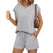 Summer Women's 2-Piece Outfit Short Sleeve T-Shirt And Shorts Set Casual Comfort Round Neck Loose Fit Soft Fabric_ecoleips.com