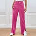 Voya 2026 European And American Women's Corduroy Straight-leg Pants With Slit At The Hem, Fashionable Trendy Women's Casual Pants_ecoleips.com