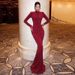 Women's High Neck Long Sleeve Skirt Floor Length Fishtail European American Style Padded Shoulders Gathered Hips_ecoleips.com
