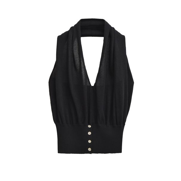 Aria Basics Aria Basics Cross-border Women's Clothing Wholesale 2025 Summer New Solid Color Backless V-neck European And American Style Halter_ecoleips.com