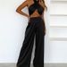 Sexy Cross Halter Neck Top And Long Pants For Women Fashion Black Two-Piece Set_ecoleips.com