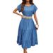 Cross-border European And American Summer Fashion Casual Solid Color Simple Round-neck Short-sleeve Mid-length Dress For_ecoleips.com