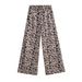 Women's Clothing Summer New Linen Blended Animal Print Jacket Shirt + Wide Leg Pants_ecoleips.com