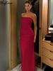Hugcitar Elegant Strapless Ruched Solid Zipper Sexy Bodycon Maxi Prom Dress 2025 Summer Women Clothes Birthday Party Festival_ecoleips.com