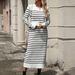 K New Slim-fit Color-blocked Women's Sweater Striped Long Dress Fashion Dress_ecoleips.com