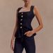 Women's Clothing Modern Style Button High Waist Denim Top Trousers Suit_ecoleips.com