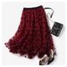 Ew A-line large swing skirt, flocked love polka dot half skirt, spring and autumn women's mid length slimming gauze skirt, summer mesh skirt_ecoleips.com