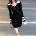 Women's Clothing Autumn/Winter British Style Korean Color Block Slim Fit Petite Women's Knit Bodycon Dress_ecoleips.com