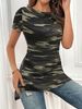 Camouflage Printed Round Neck Casual Short Sleeved T-shirt, Simple And Casual, Suitable For Daily Outdoor Vacations In Spring An_ecoleips.com