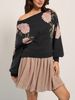 Women's Floral Jacquard Sweater Oversized Crewneck Knit Top Soft Acrylic Blend Casual Loose Fit Tunic Long Sleeve Pullover_ecoleips.com