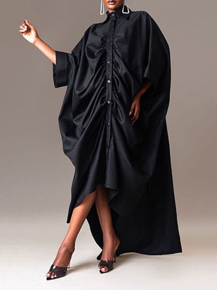 Freeacy Women's Personalized Dresses 2025 Spring Fashion Solid Color Pleated Shirt Dress Long Sleeves Loose Fit Party Dress_ecoleips.com