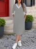Women's Summer V Neck Long Sleeve Dress Loose Fitting Simple Design With Slit Hem_ecoleips.com