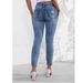 Women's Slim Fit Stretchy Blue Denim Pants Distressed Design Frayed Edges Fashionable Versatile Jeans_ecoleips.com