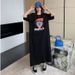 Loose Mid-Length T-Shirt Skirt With Slit Korean Style Casual Summer Dress For Women 18-24 Years Old Polyester Fiber_ecoleips.com