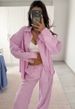 Ladies Long Sleeved Striped Trousers Loose Fit Casual Simple Fashion Suit Russian American Styles_ecoleips.com