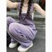 Washed Purple Denim Overalls For Women, Summer Vintage Straight-leg Loose Slimming Wide-leg Jumpsuit_ecoleips.com