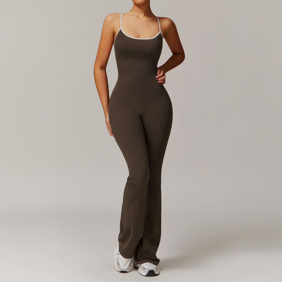 Women’s Clothing Back Yoga Jumpsuit Pleated Flared Running Sports Fitness Flared Jumpsuit_ecoleips.com